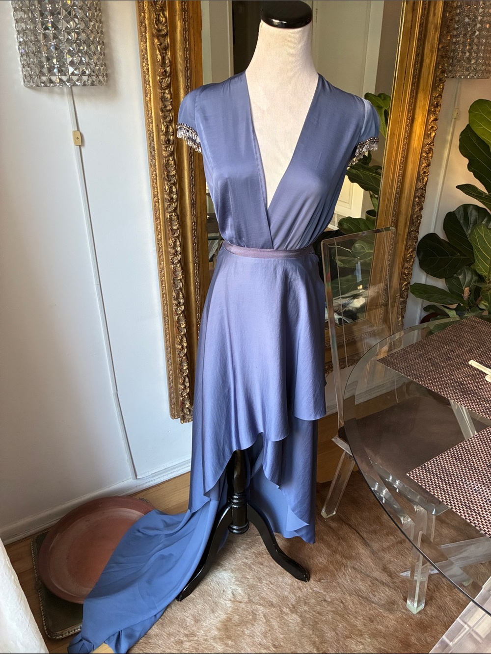 H&M Conscious Collection Elegant Blue Asymmetric Wrap Dress gown 2 piece size 4